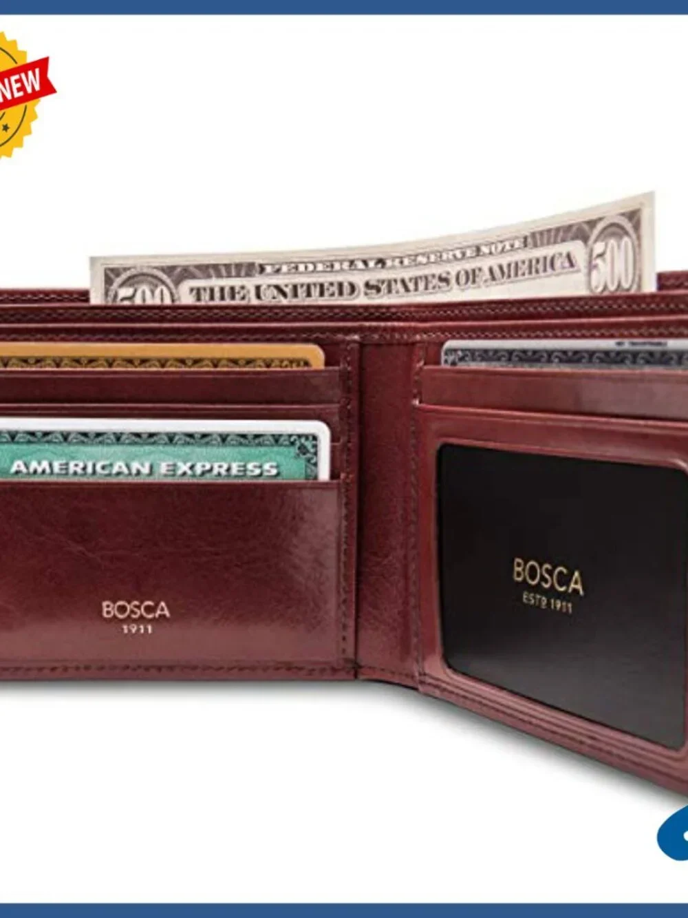 Men's RFID Blocking Leather Bifold Wallet with ID Window